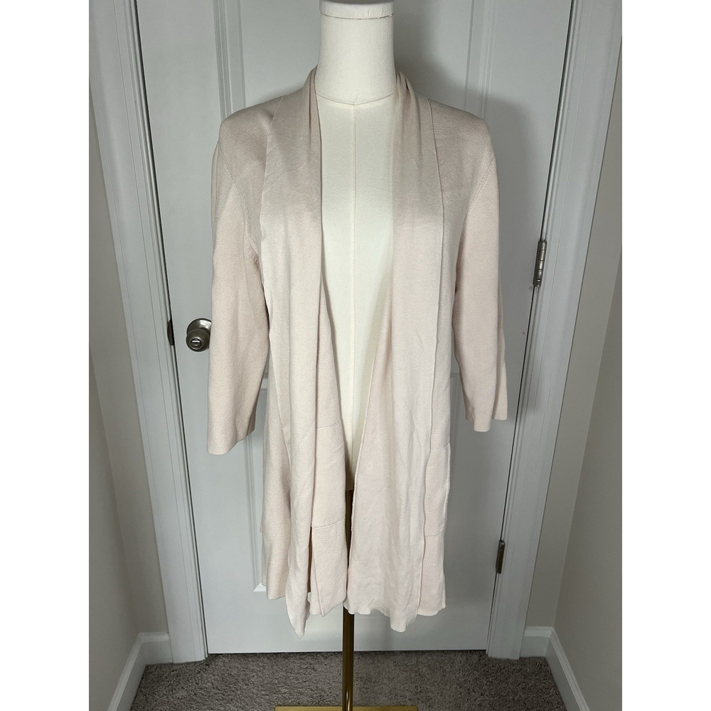 Women's Eileen Fisher Open Front Draped Cardigan Blush‎ Pale Silk L/XL